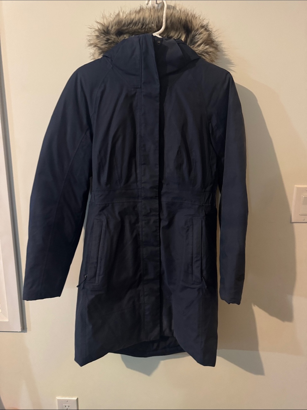 North Face Navy Faux-Fur Trim Hooded Parka Jacket
